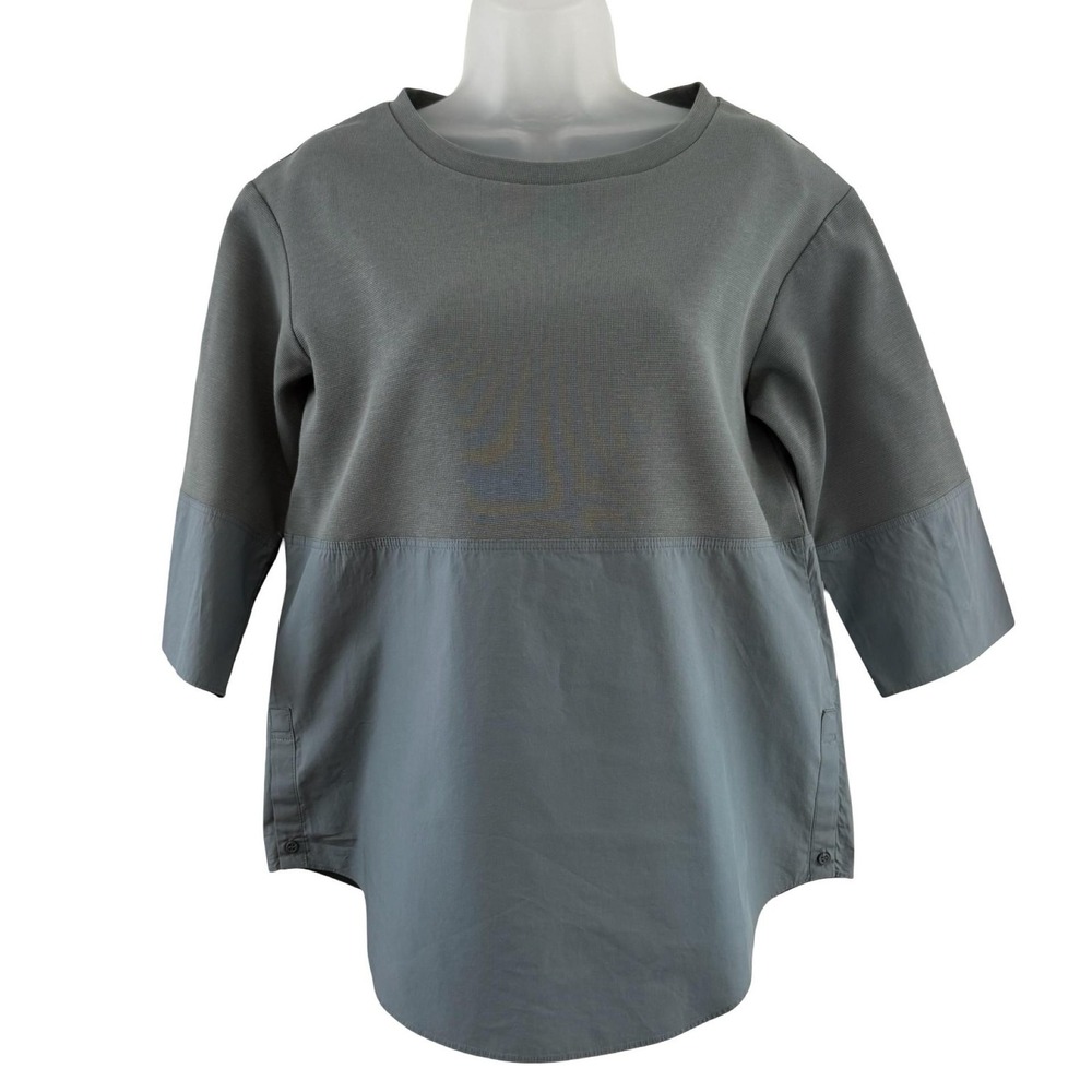 COS Shirt Womens XS Gray Mixed‎ Media Panel Oversized Boxy 3/4 Sleeve Tunic Top